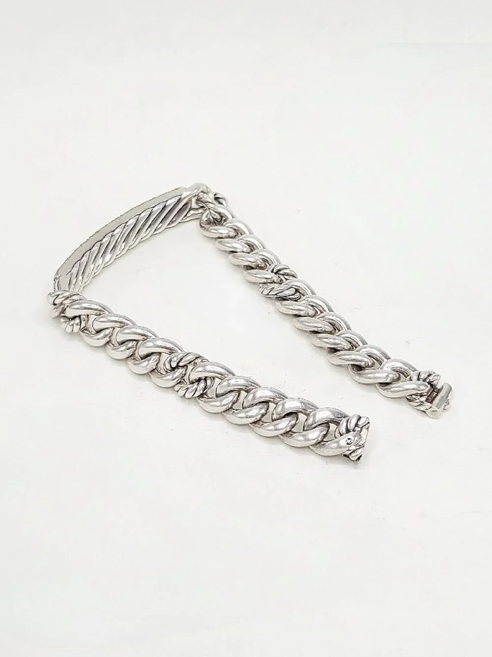 David Yurman Belmont Curb Link ID Bracelet w/ Pavé White Diamonds - Size Large